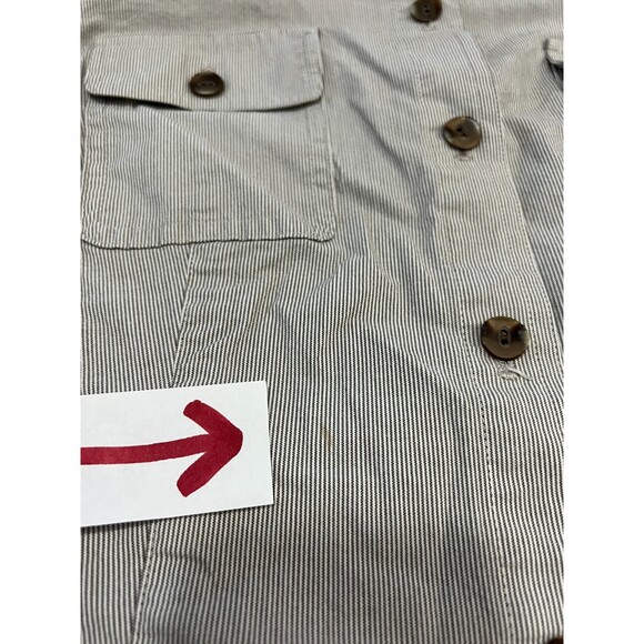 J Jill Women's Brown White Stripe Button Up Lightweight Jacket Size L Petite - Picture 3 of 10